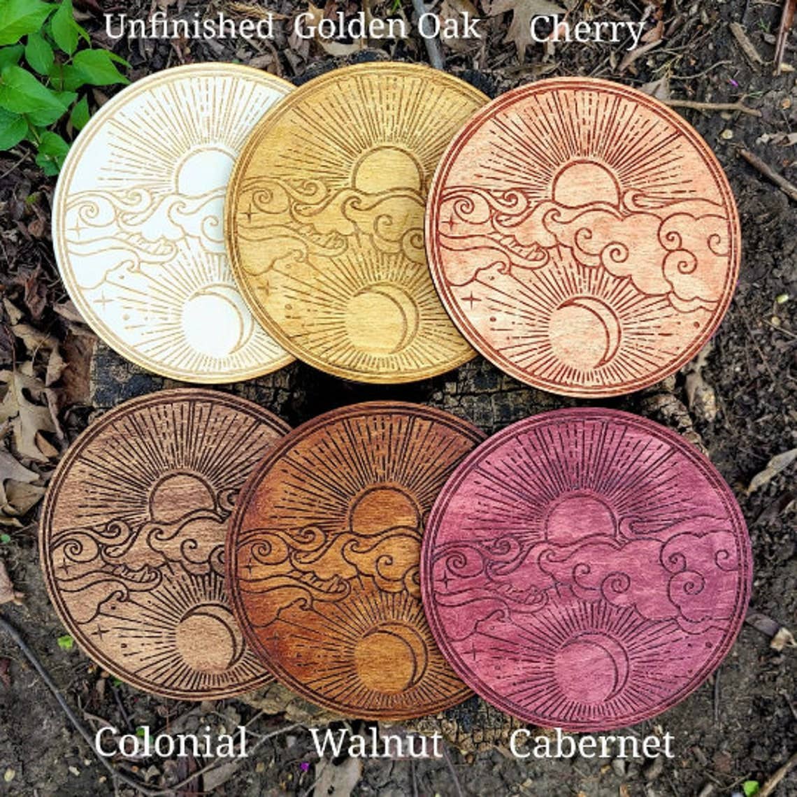 12" Triple Moon Wooden Crystal Grid - Lasercut & Engraved: Assorted Stain Colors