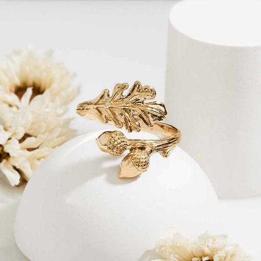 Adjustable Oak and Acorn Ring: Sterling Silver