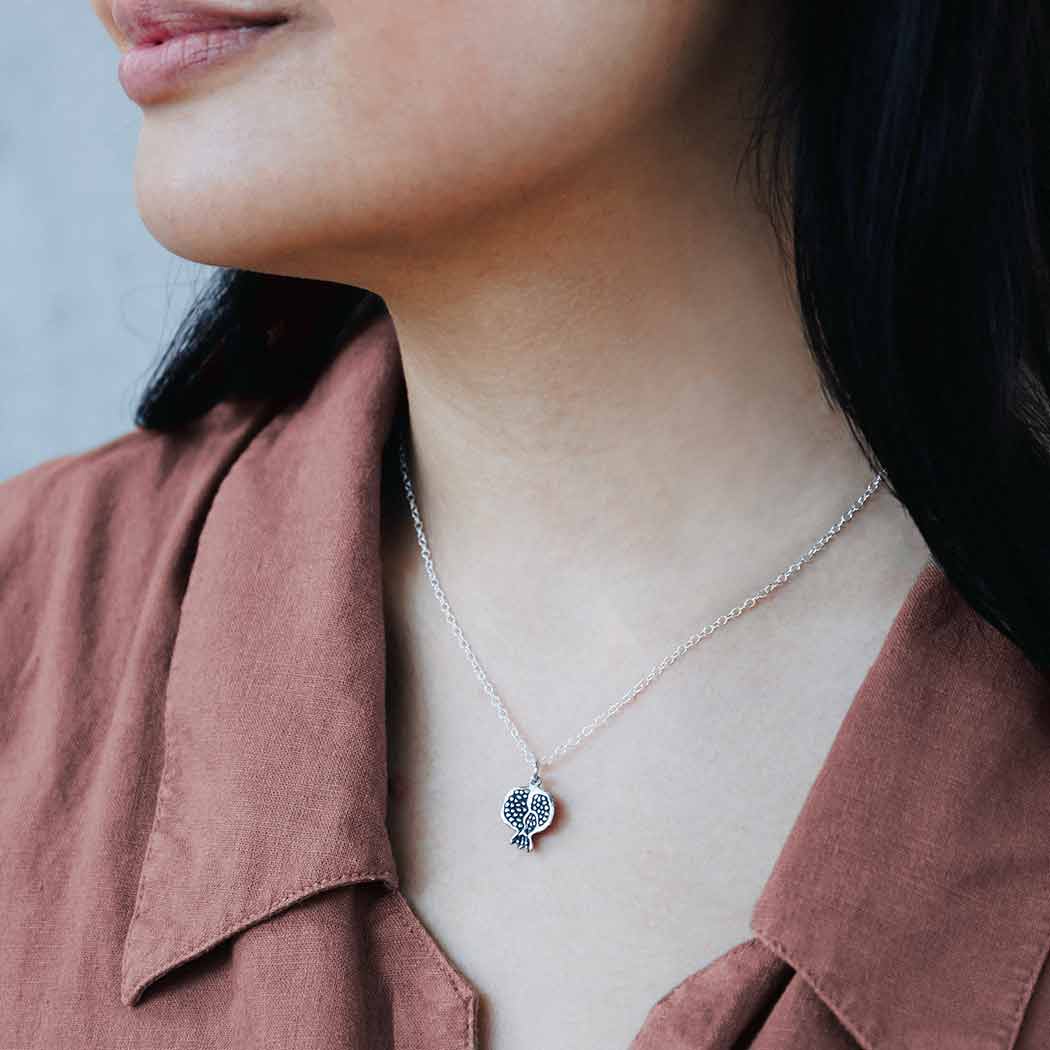 Sterling Silver 18 Inch Pomegranate Charm Necklace