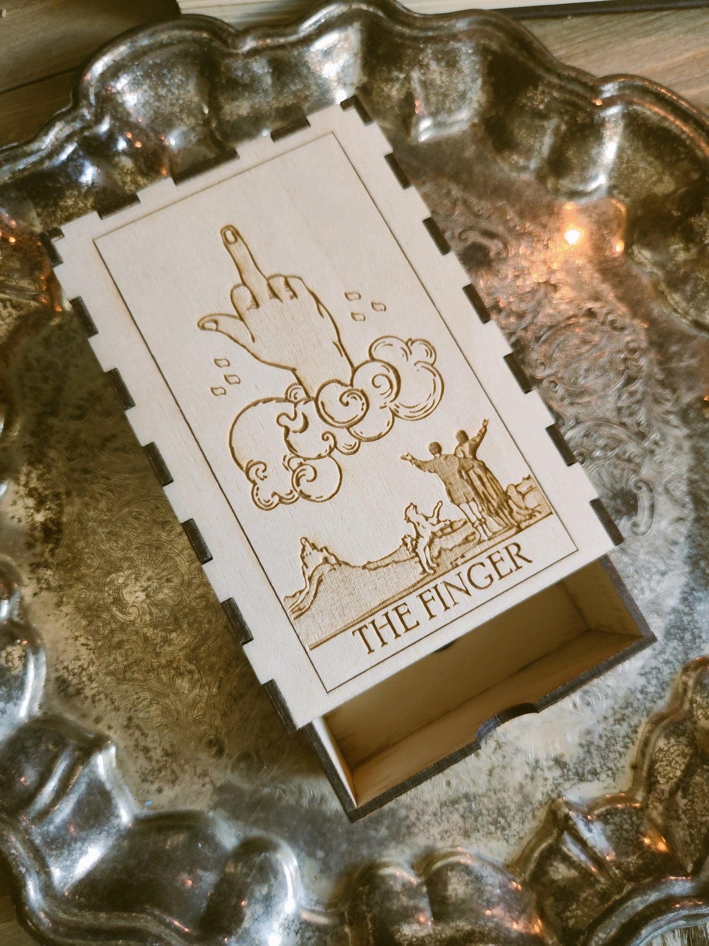 The Finger Tarot Deck Box - Lasercut Birch Tarot Card Case