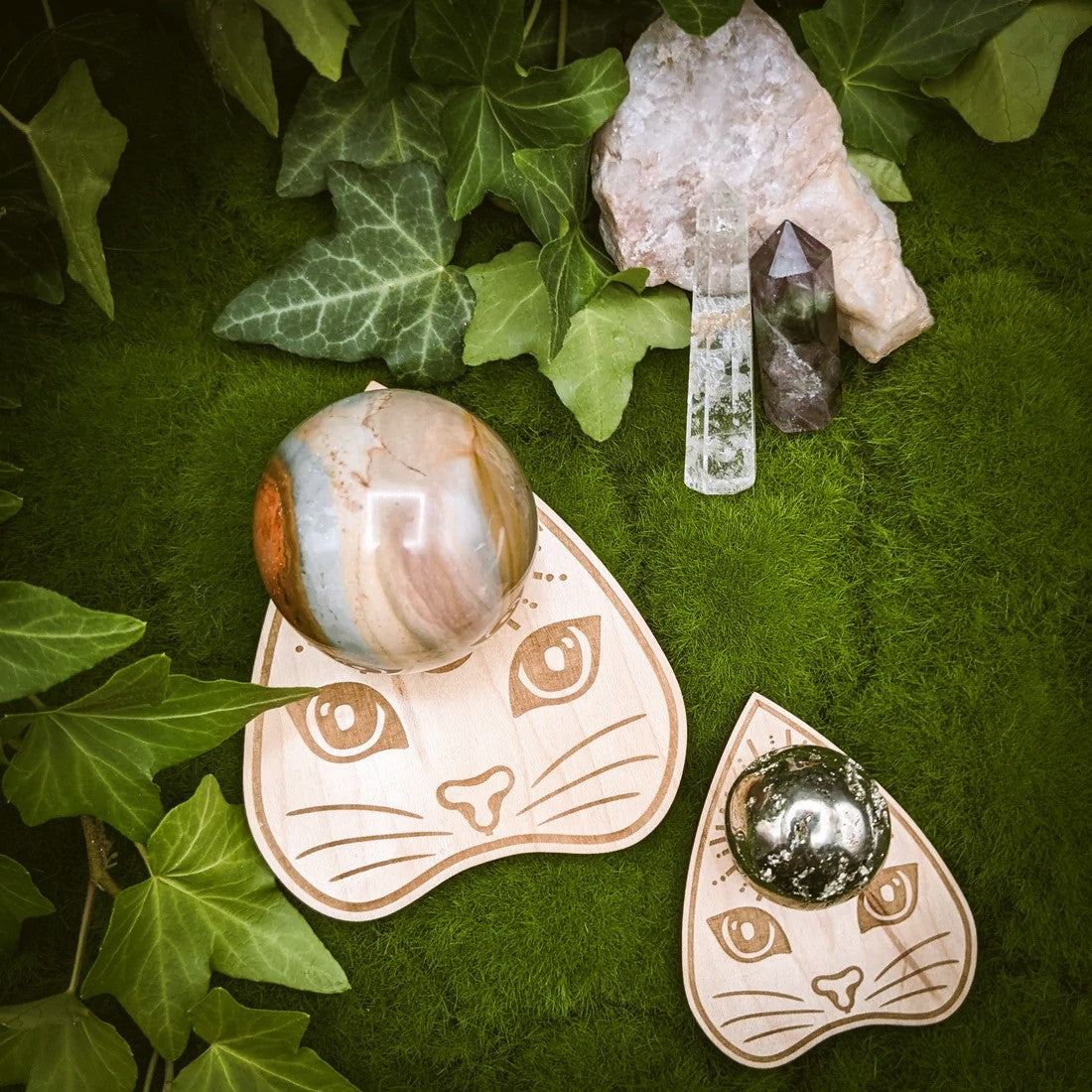 Cat Planchette Crystal Sphere Stand - Small