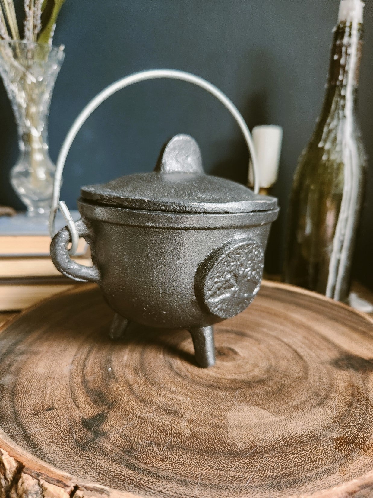 Tree of Life Medium Cast Iron Cauldron with Lid 4.5 inch