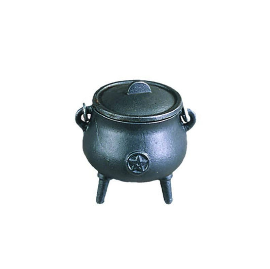 Pentacle Mini Cast Iron Cauldron 3.5 inch with Lid