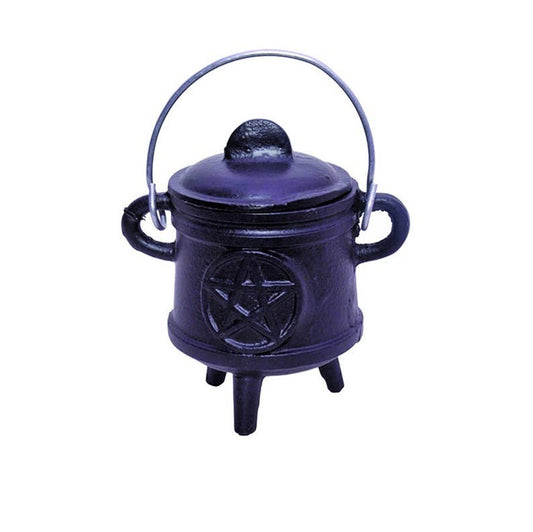 Pentacle Cast Iron Cauldron with Holder Handle and Lid