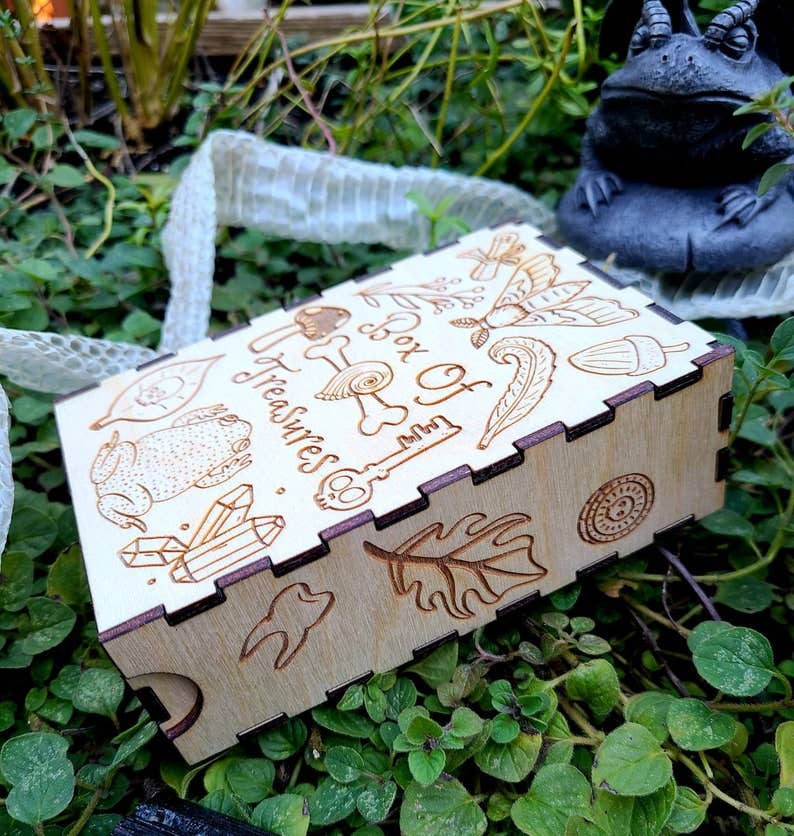 Goblincore Treasure Box - Lasercut & Engraved Wooden Box