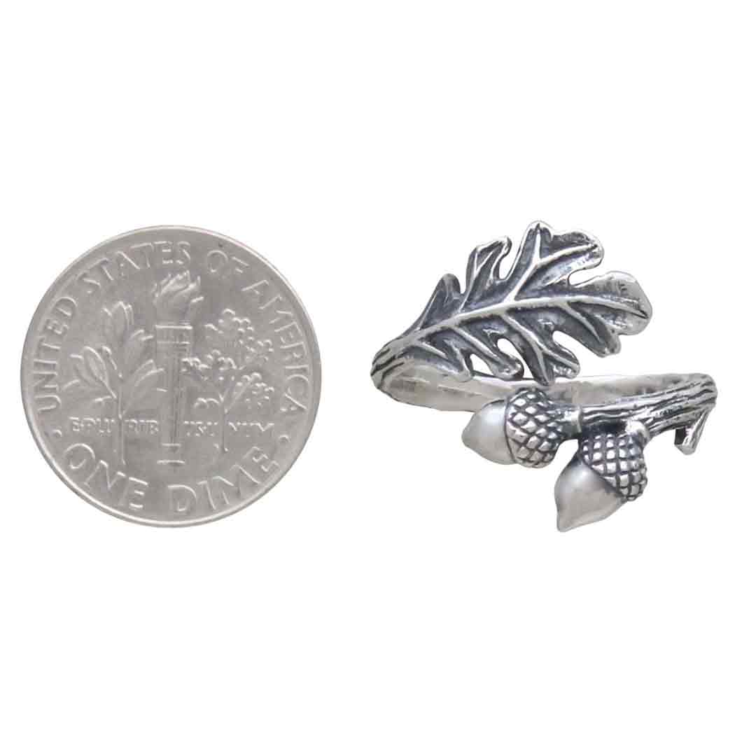 Adjustable Oak and Acorn Ring: Sterling Silver