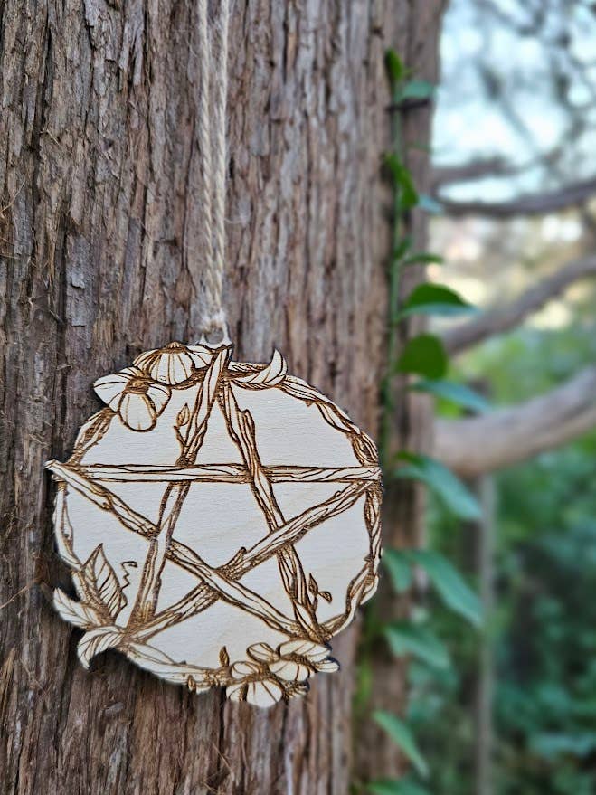 Twig Pentacle Wooden Ornament, Protection Charm Witchy Gift: Dark Walnut stain