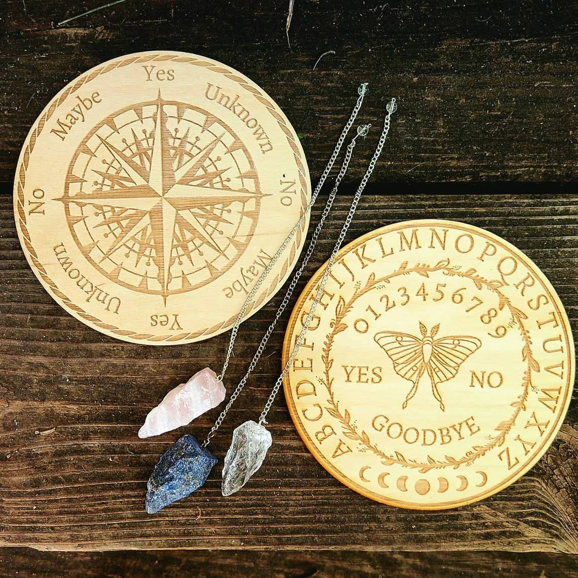 Luna Moth Pendulum Board Laser Engraved Wood Divination Tool: Assorted Stain Colors