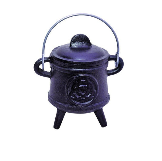 Triquetra Cast Iron Cauldron with Holder Handle and Lid