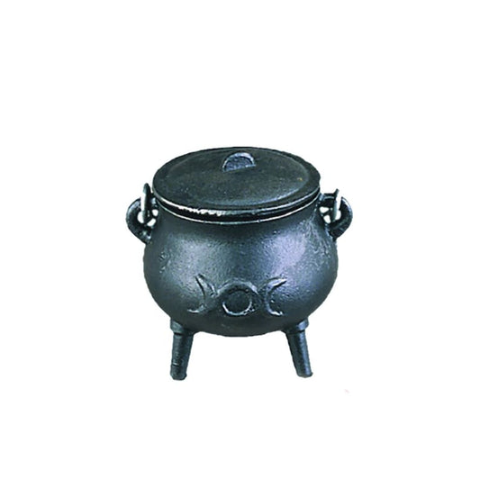 Triple Moon Mini Cast Iron Cauldron 3.5 inch with Lid