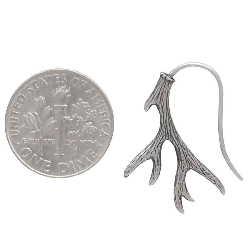 Sterling Silver Antler Hook Earrings 26x19mm