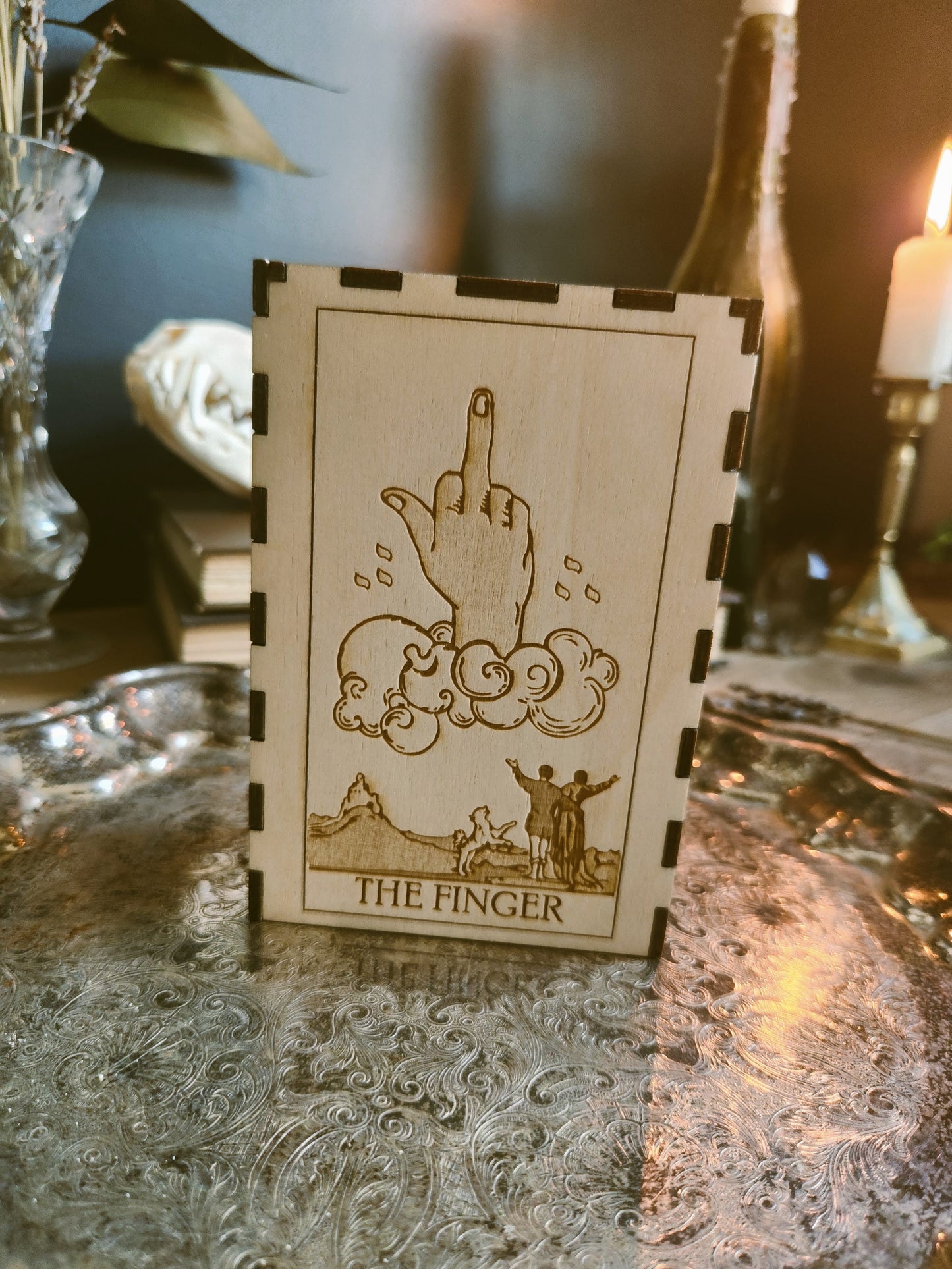 The Finger Tarot Deck Box - Lasercut Birch Tarot Card Case