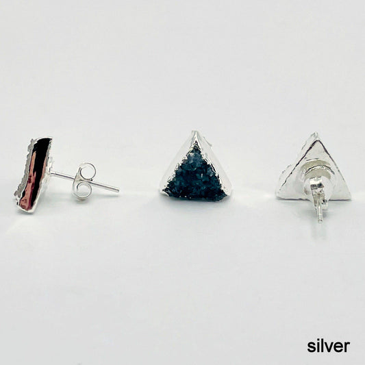 Natural Druzy Triangle Stud Earrings