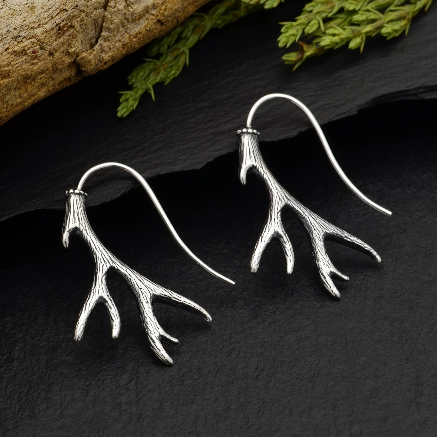 Sterling Silver Antler Hook Earrings 26x19mm