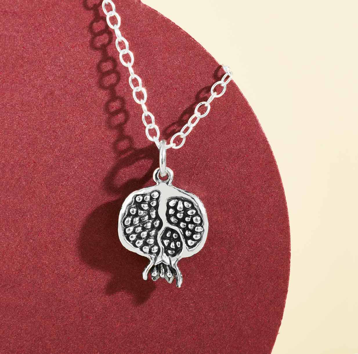 Sterling Silver 18 Inch Pomegranate Charm Necklace