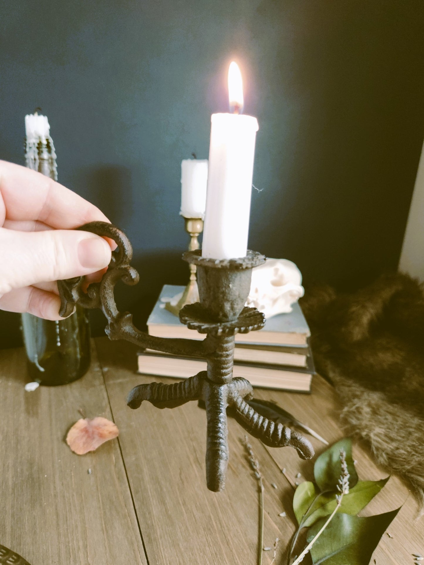 Cast Iron Chicken Foot Claw Candle Holder